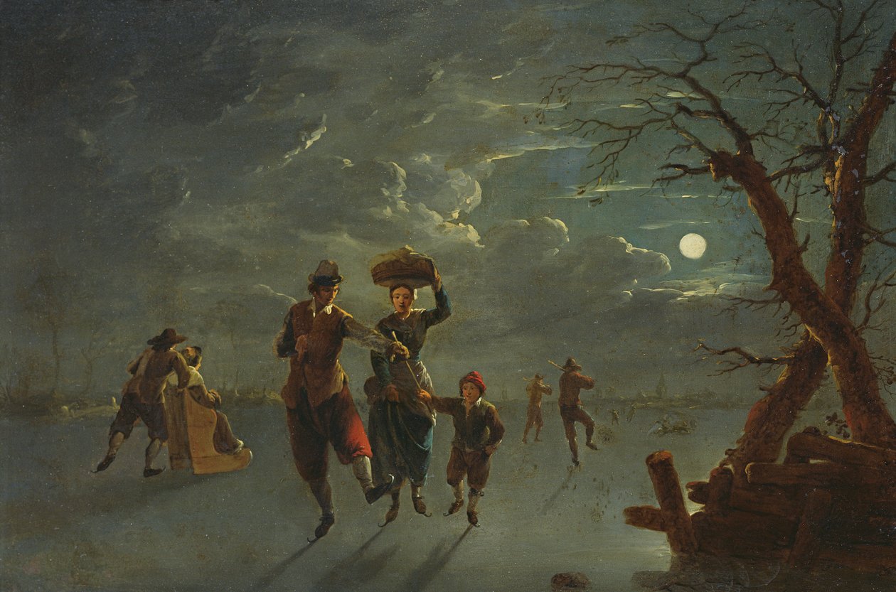 Moonlight jégkorcsolya (olaj, réz) alkotó: Franz Ferg