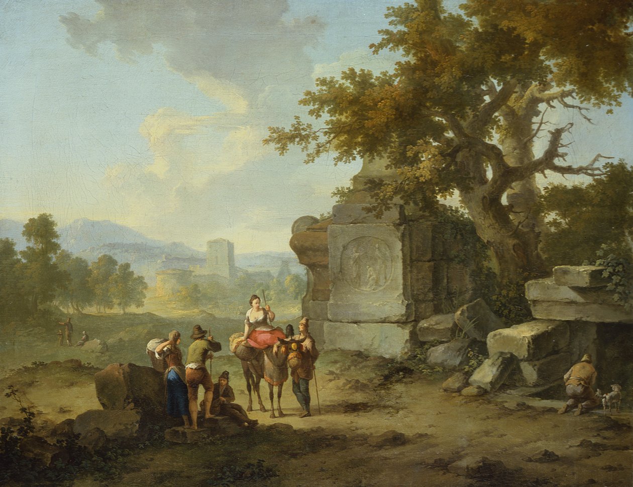 Rusztikus táj utazókkal (a pár egyike) alkotó: Franz Ferg