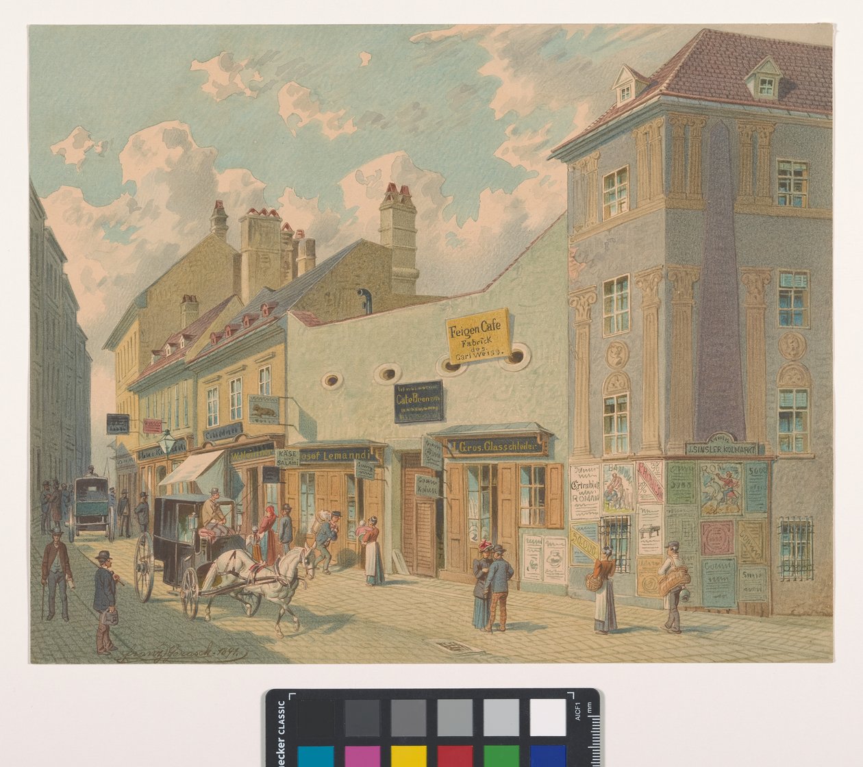 7., Burggasse 28–36 – Kilátás a Kirchengasse magasságából alkotó: Franz Gerasch