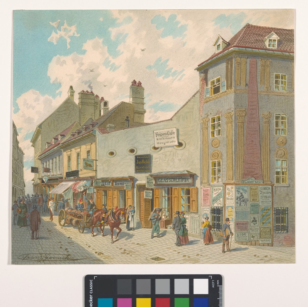 7., Burggasse 28–36 – Kilátás a Kirchengasse magasságából alkotó: Franz Gerasch