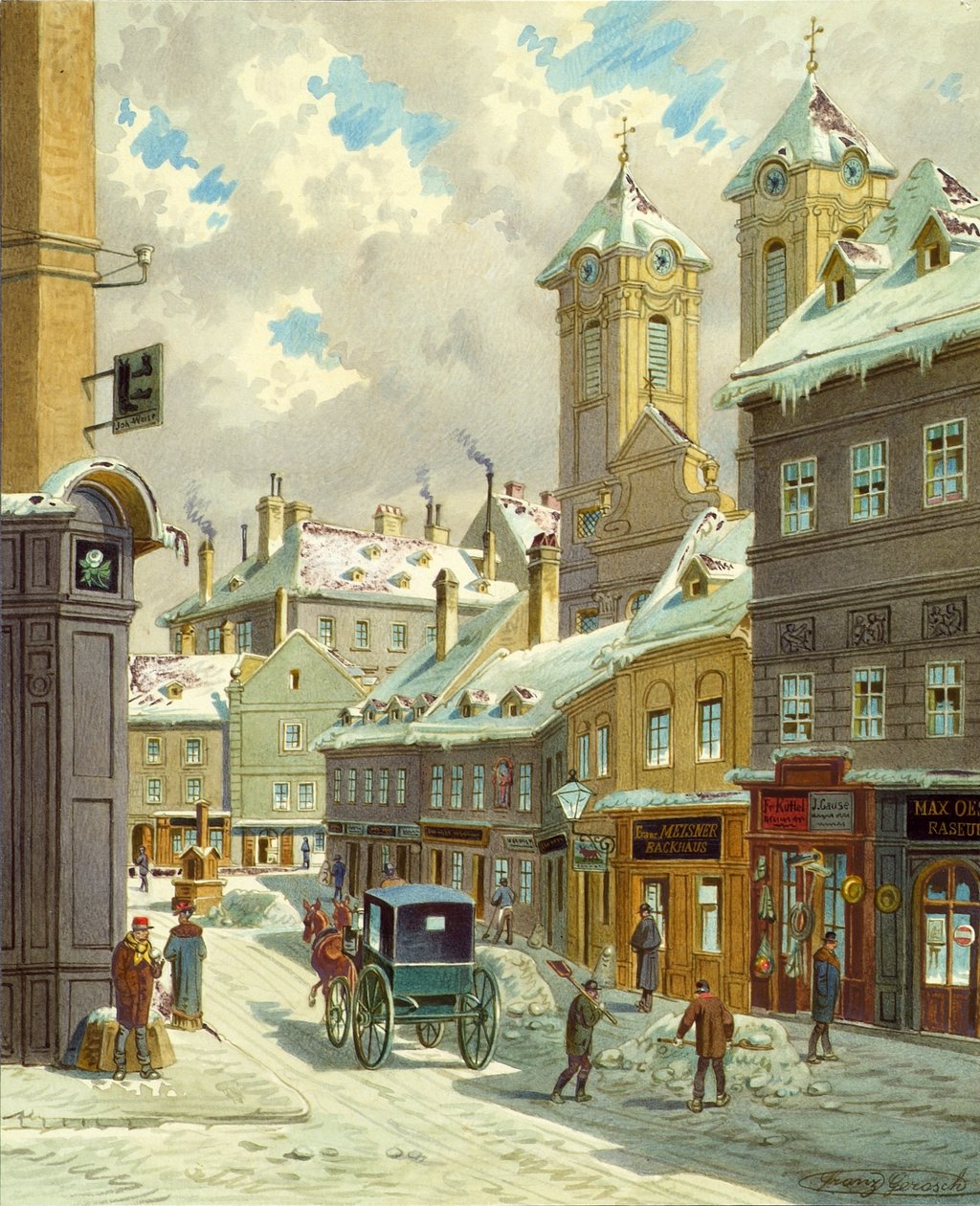 A bécsi Neustiftgasse az Ulrichskirche-vel alkotó: Franz Gerasch