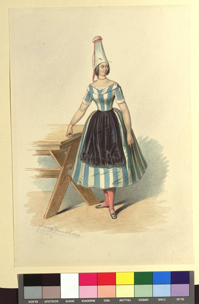 Ida Schuselka-Brüning als französische Bäuerin in "Maria die Tochter des Regiments" alkotó: Franz Gerasch