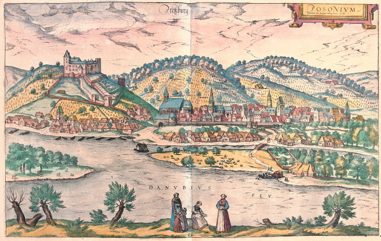 Pozsony = Presbourg, Szlovákia (metszet alkotó: Franz Hogenberg