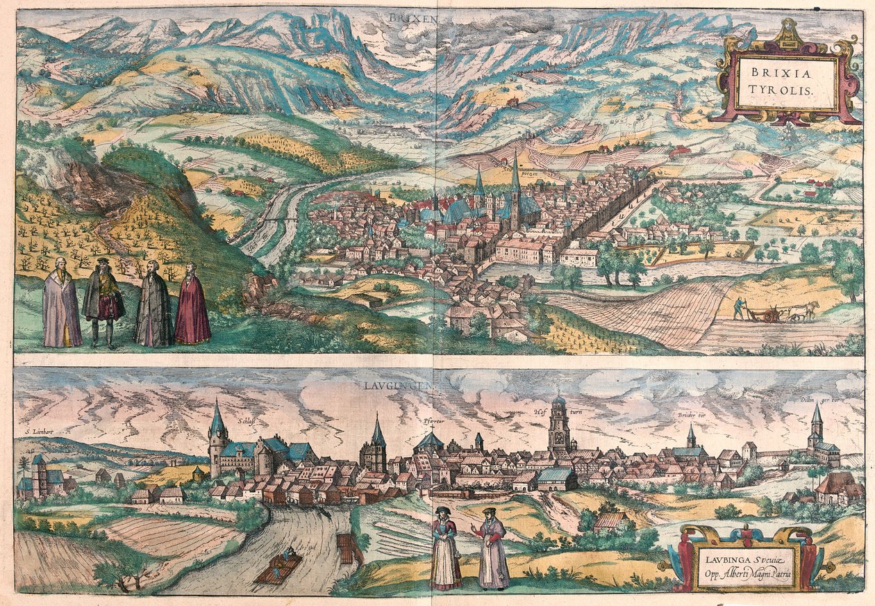 Brixen (Bressanone), Olaszország és Lauingen, Donau, Németország (metszet alkotó: Franz Hogenberg