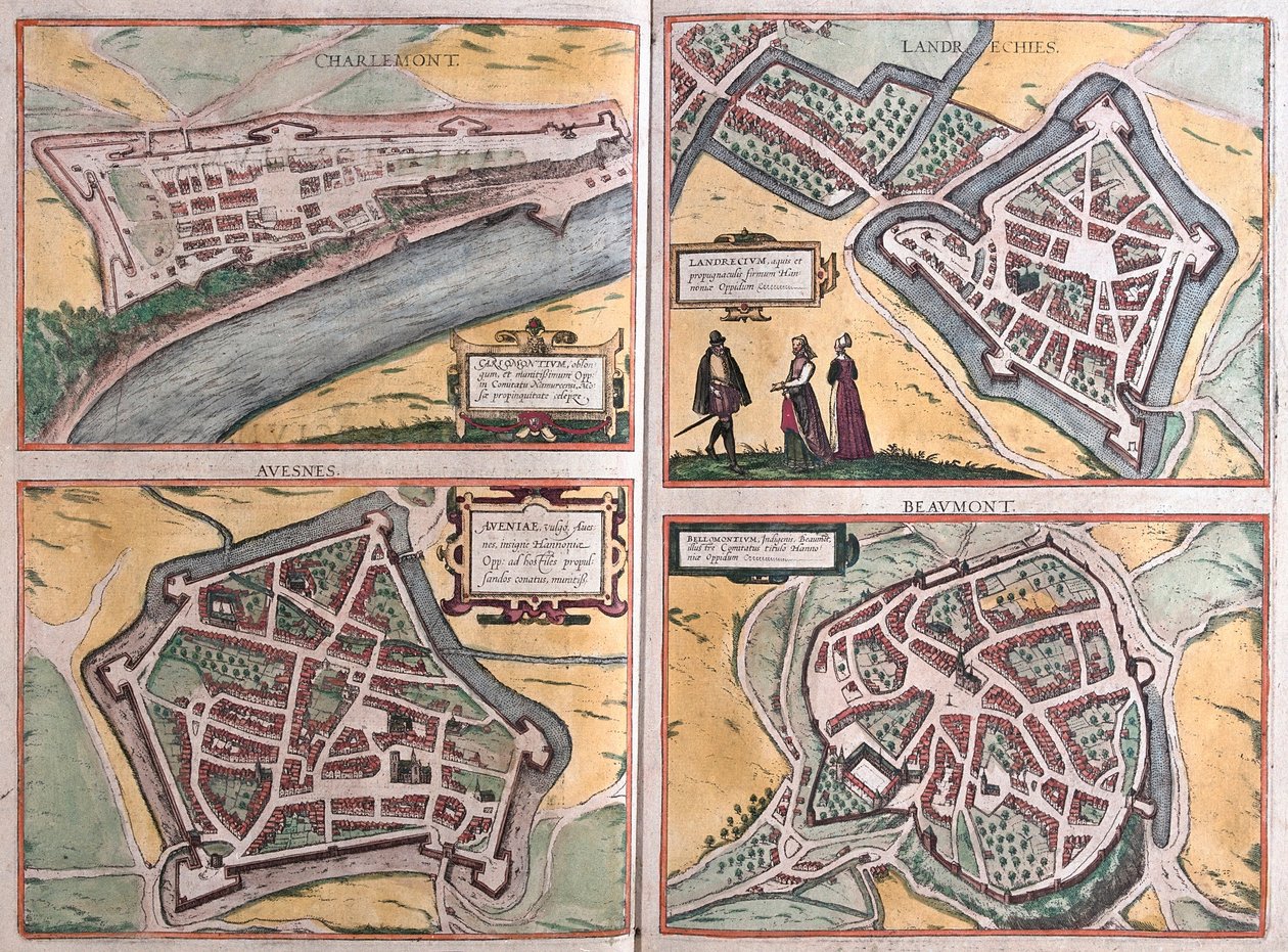 Charlemont, Beaumont, Avesnes és Landrecies, Franciaország (metszet alkotó: Franz Hogenberg