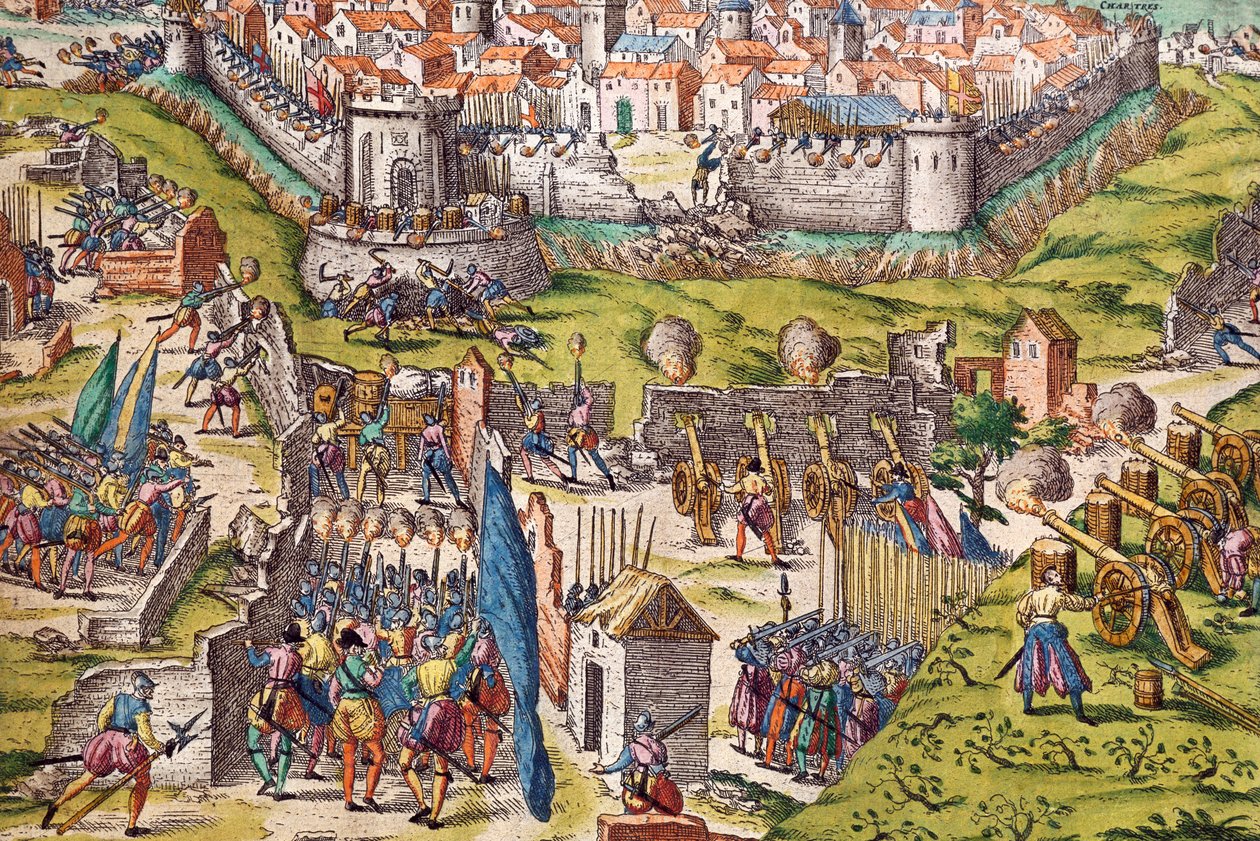 Conde serege Chartres-t ostromolja, 1568. március, Franz Hogenberg (1535-1590) metszete, Franciaország alkotó: Franz Hogenberg