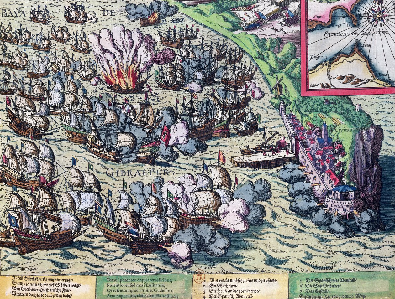 Harc a Gibraltár partjainál, 1607. május 25-én nyomtatva alkotó: Franz Hogenberg
