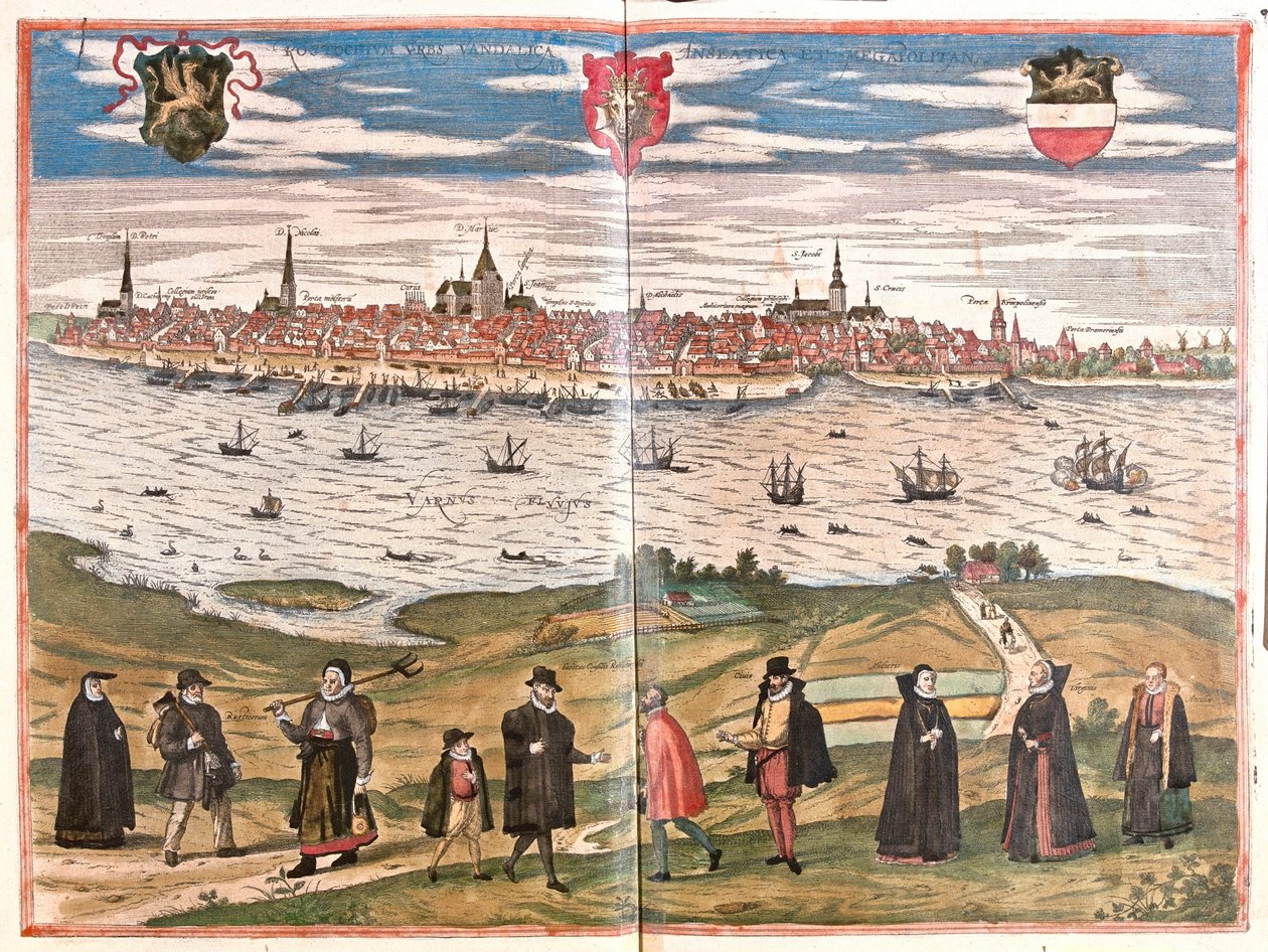 Rostock általános képe, Németország (metszet alkotó: Franz Hogenberg