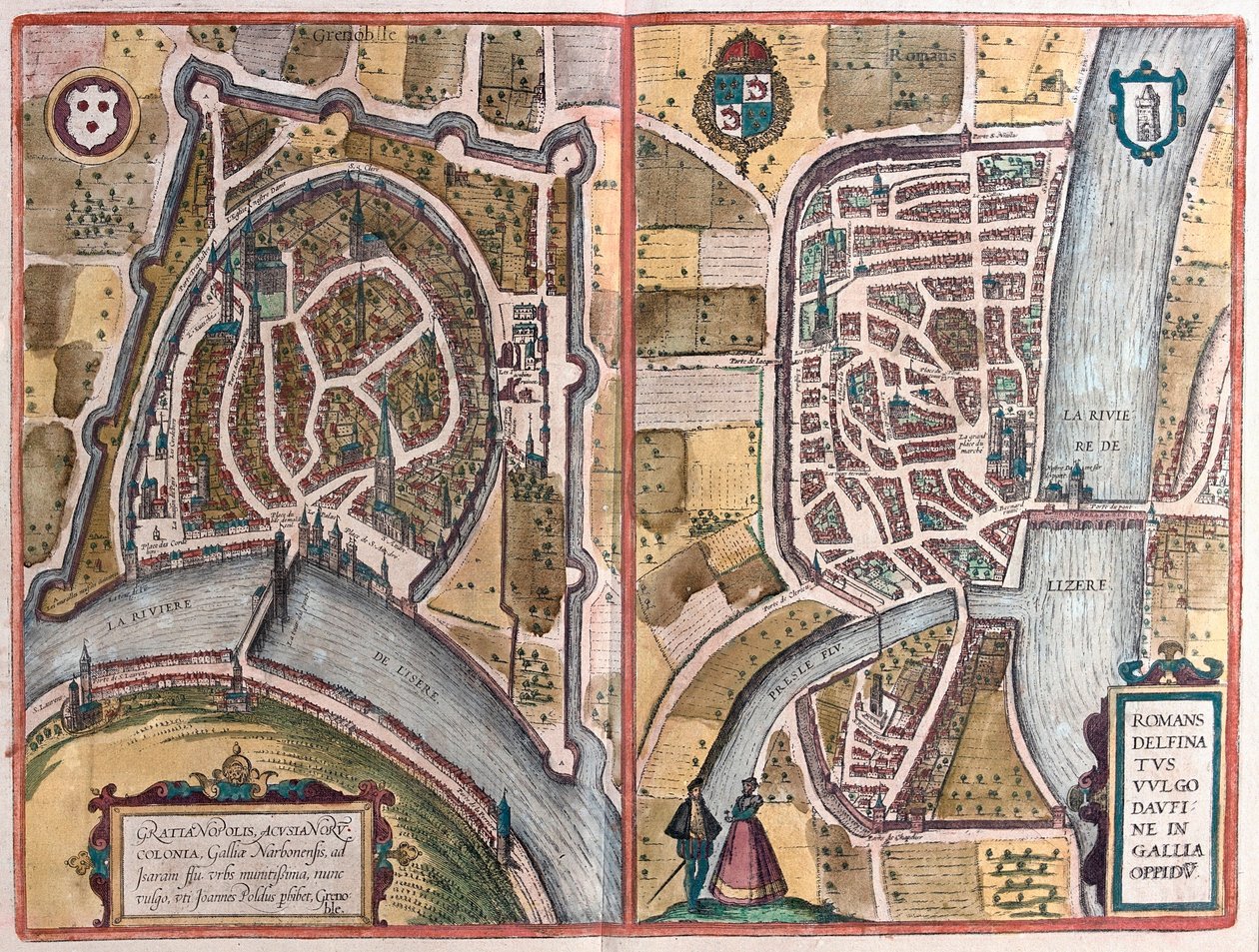 Grenoble és Romans sur Ister, Franciaország (metszet alkotó: Franz Hogenberg