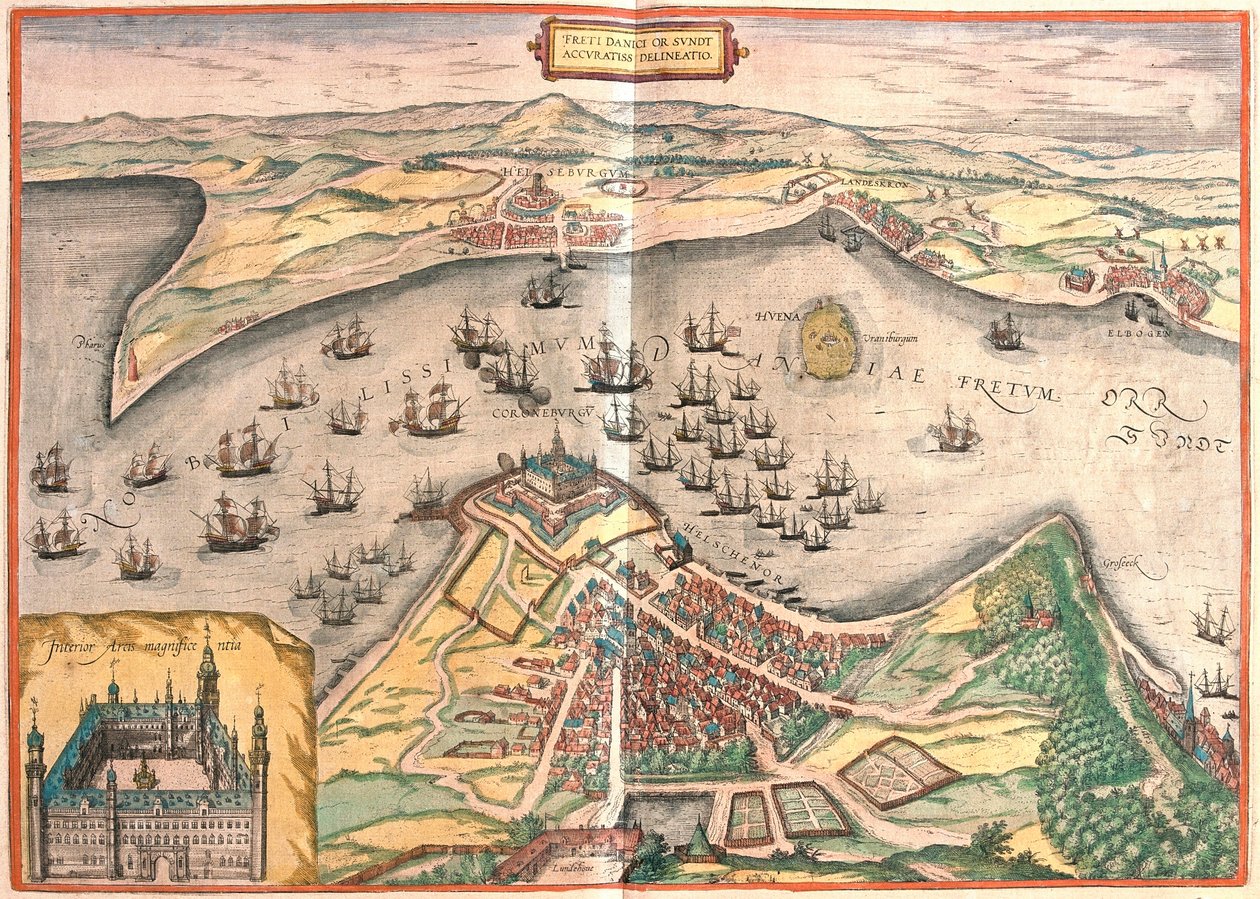 Helsingor, Dánia - Helsingborg, Svédország (metszet alkotó: Franz Hogenberg