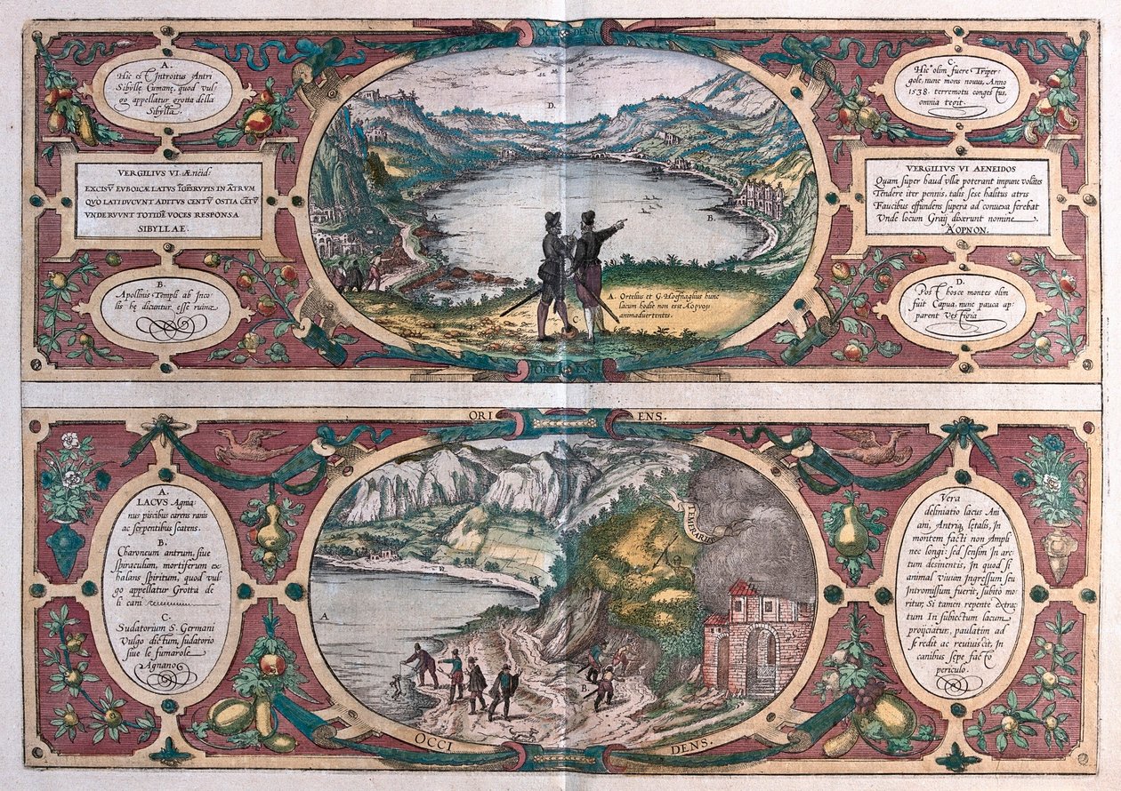 Agnano-tó és a kutya barlangja, Olaszország (metszet alkotó: Franz Hogenberg