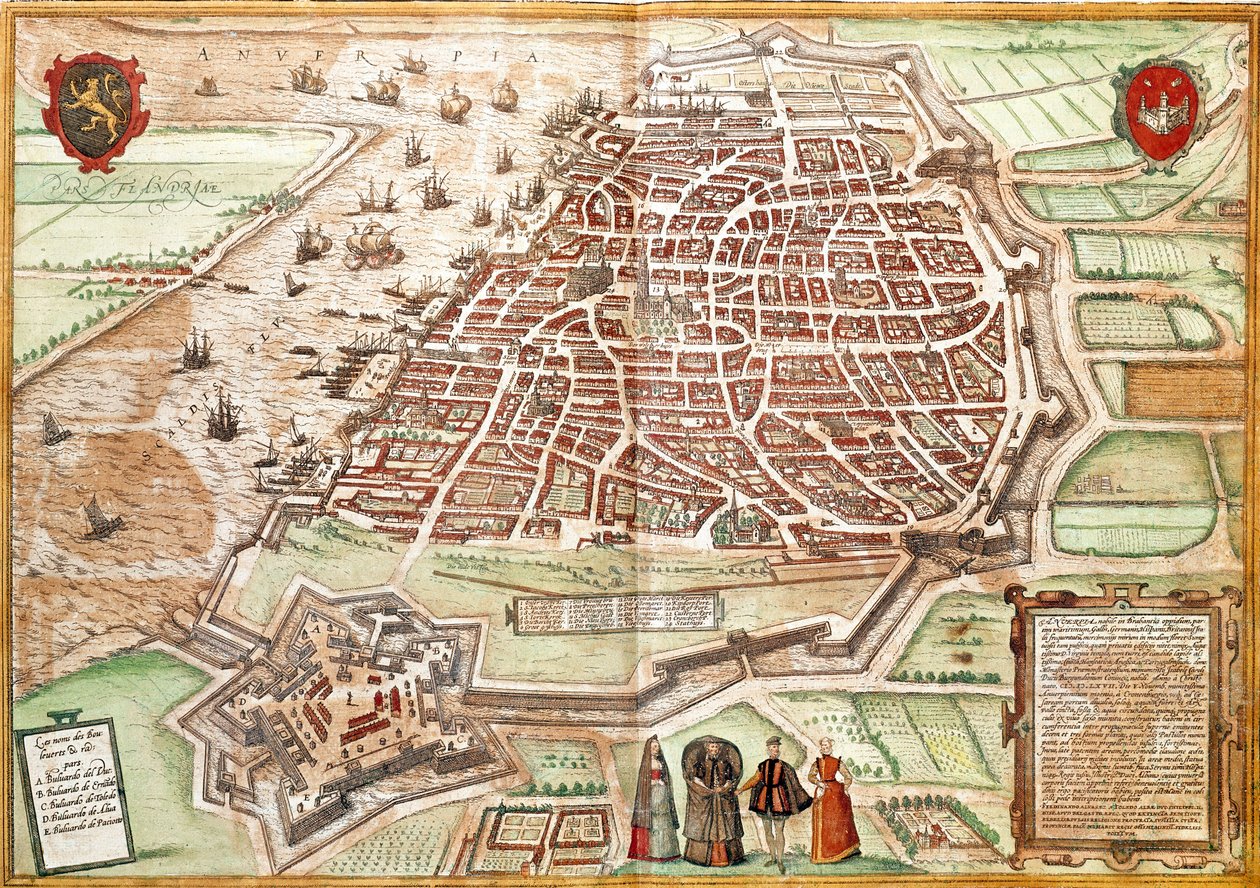 Antwerpen térképe (metszet alkotó: Franz Hogenberg
