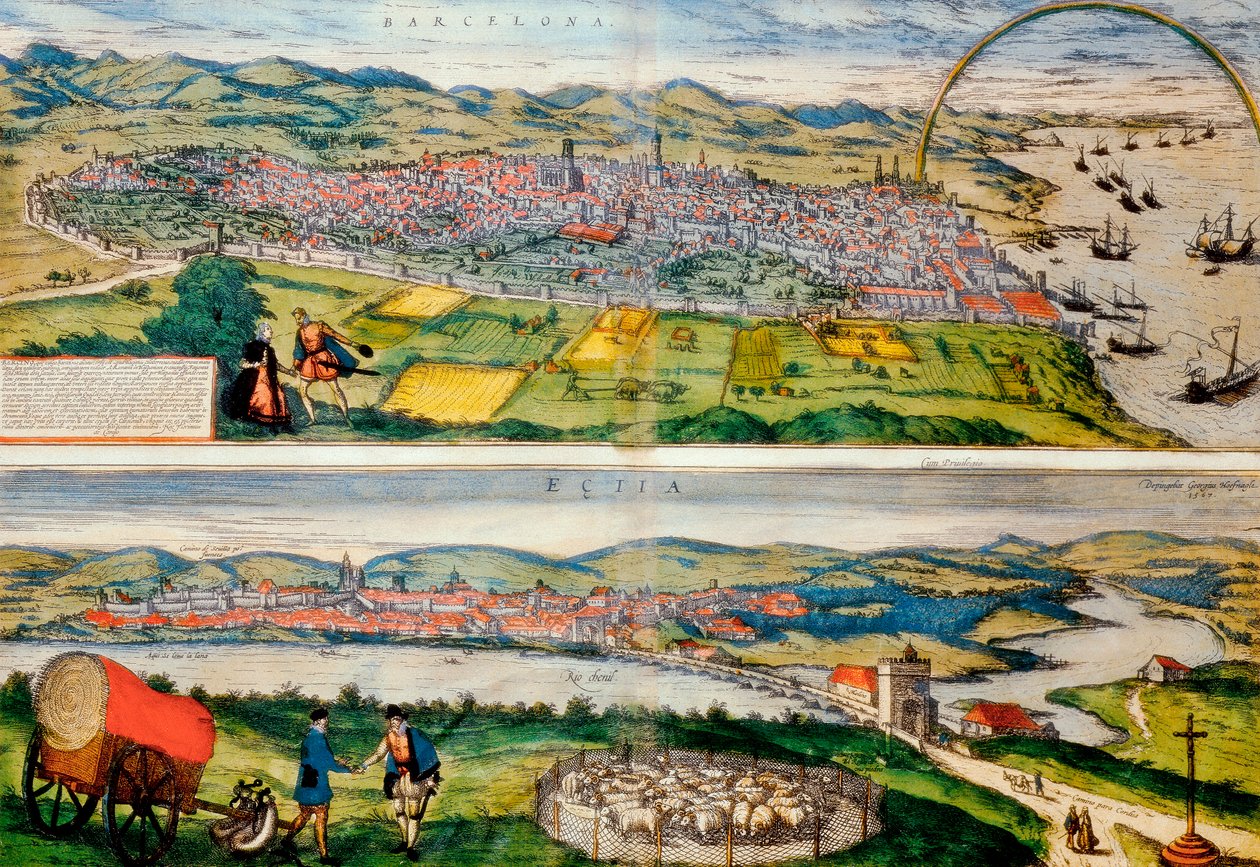 Barcelona és Ecija térképe Georg Braun világtérképéről alkotó: Franz Hogenberg