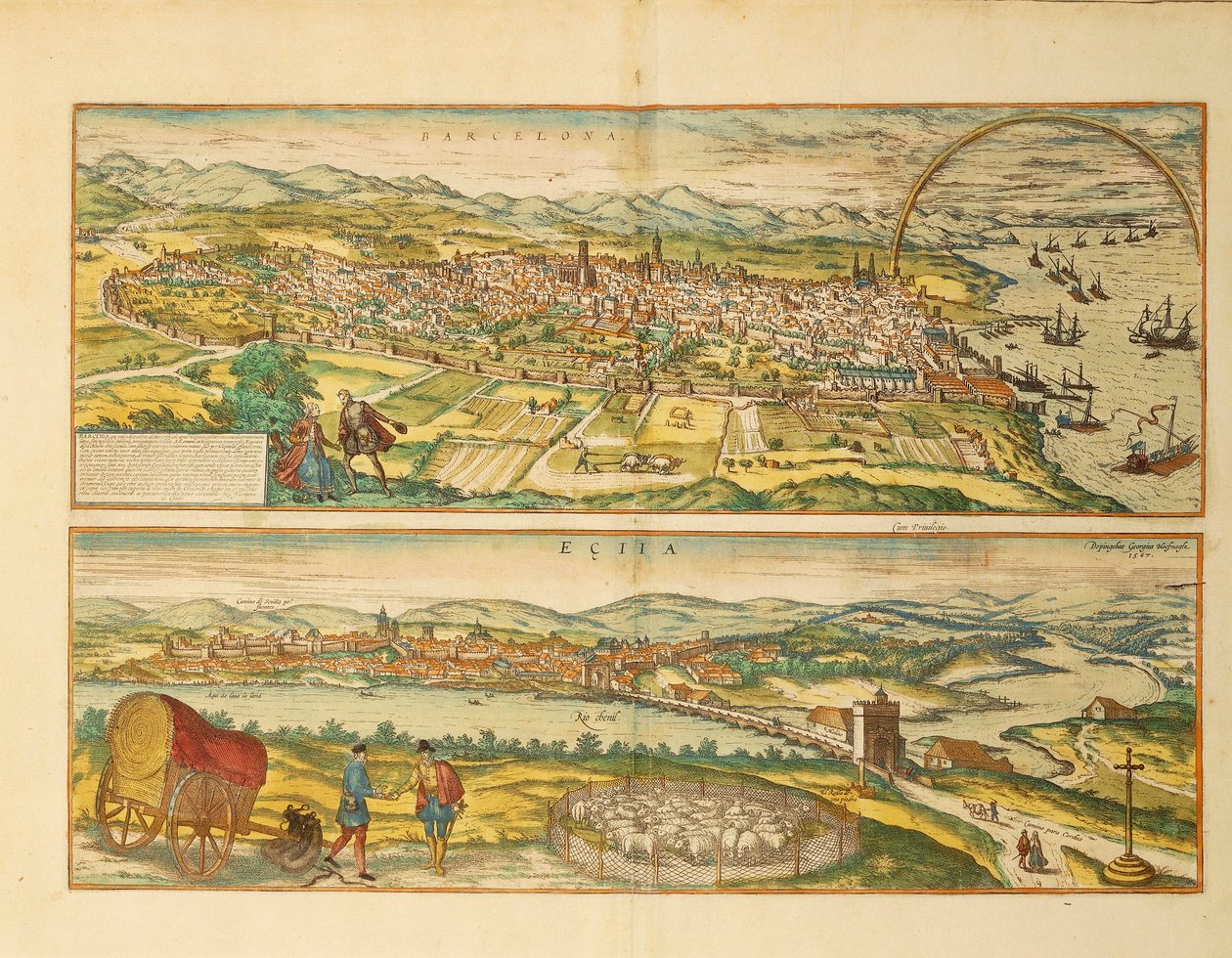 Barcelona és Ecija térképe Georg Braun világtérképéről alkotó: Franz Hogenberg