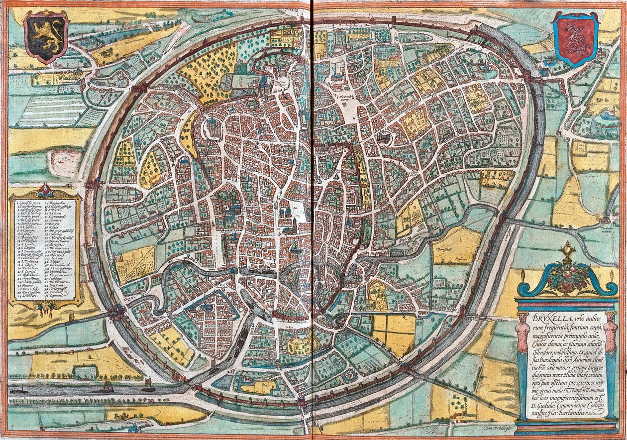 Bruxelles térképe (Bruxella), Belgium (rézkarc alkotó: Franz Hogenberg