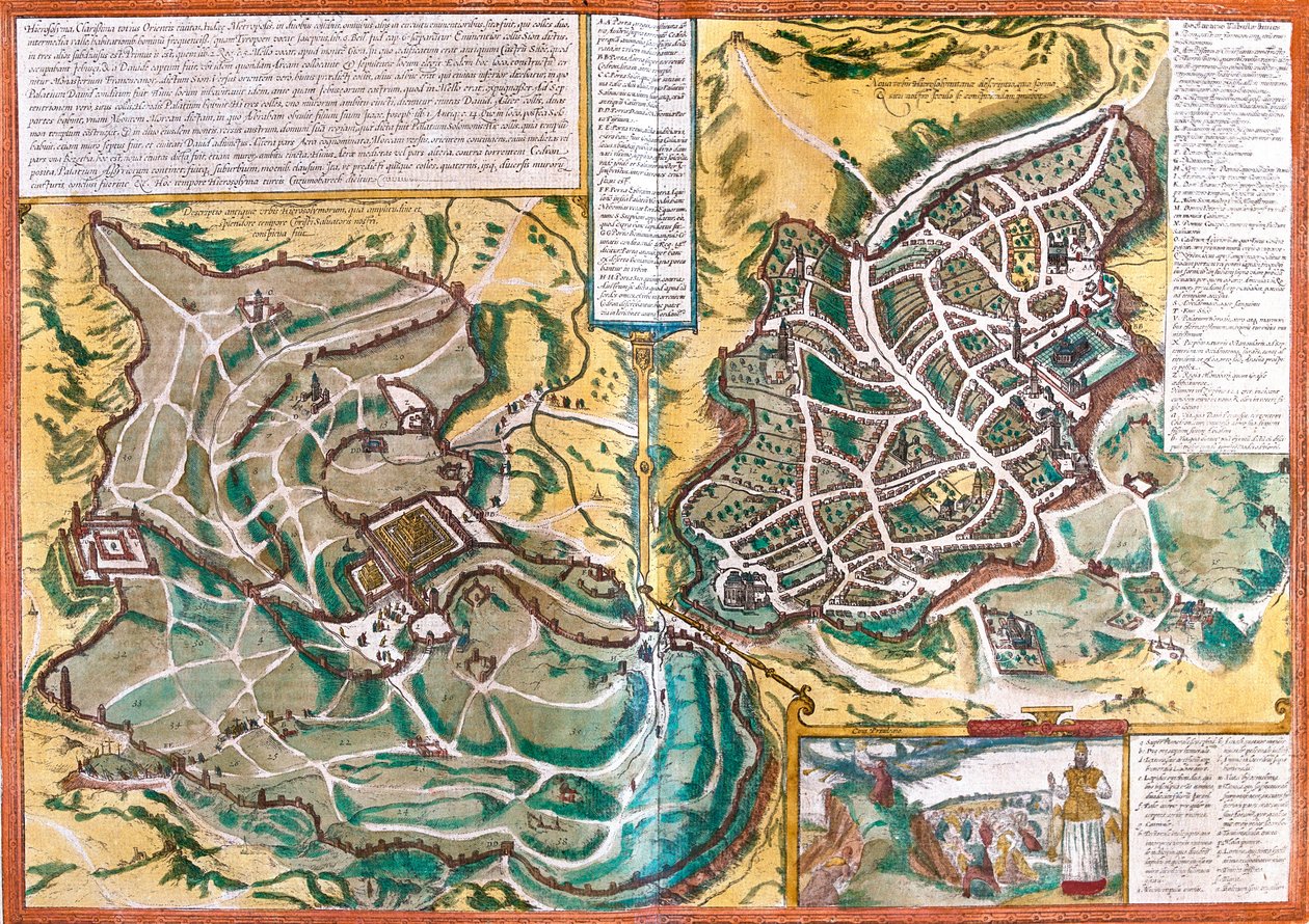 Jeruzsálem térképe (Jeruzsálem), Izrael (rézkarc alkotó: Franz Hogenberg