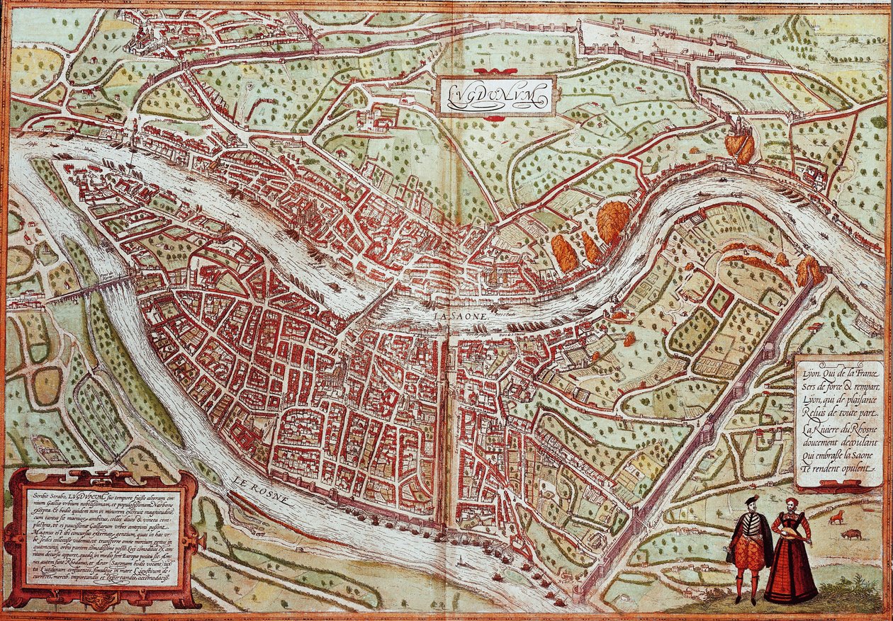 Lyon térképe - Franciaország (metszet alkotó: Franz Hogenberg