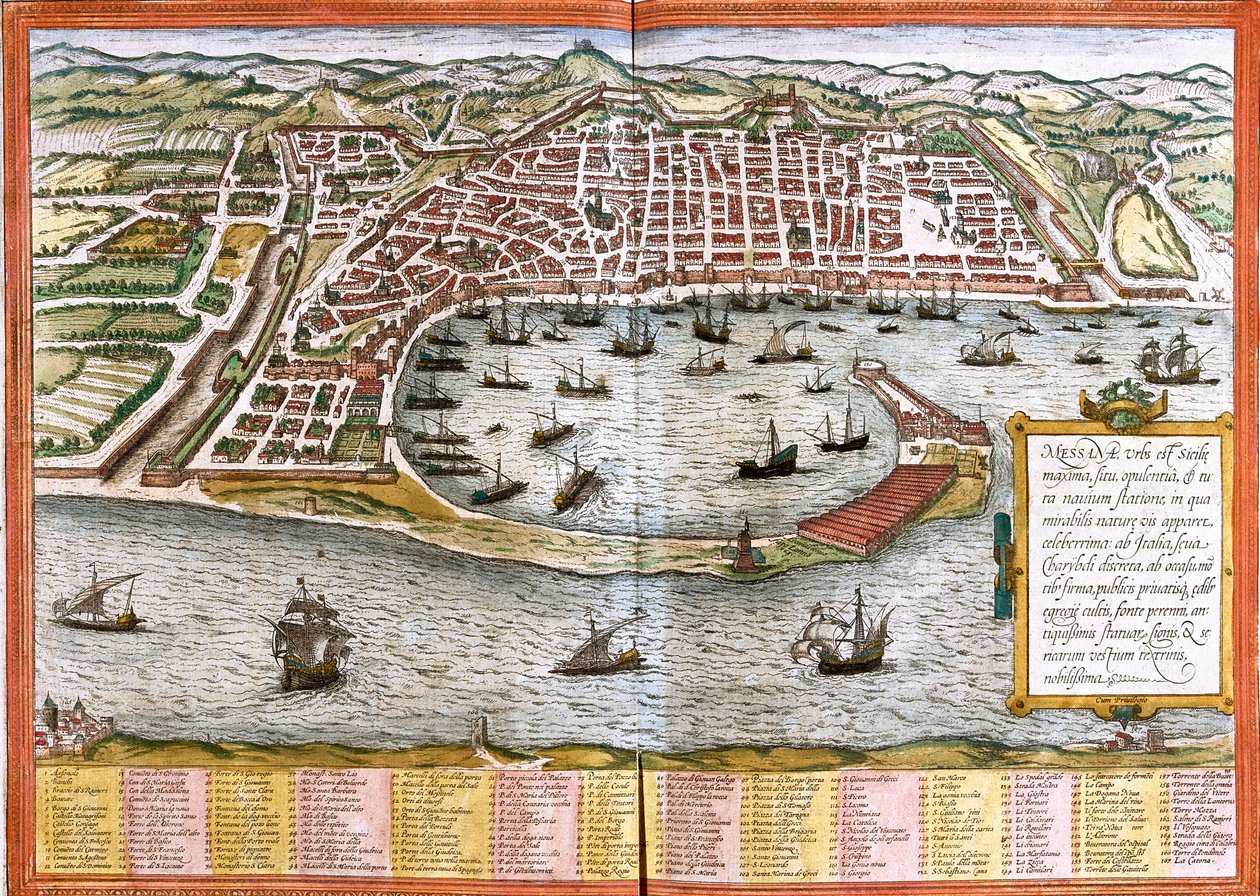 Messina (Messana), Olaszország térképe (rézkarc alkotó: Franz Hogenberg