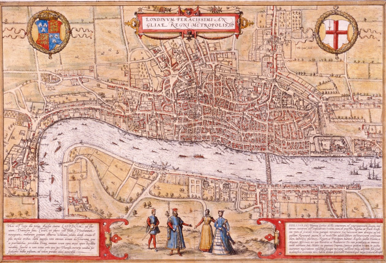 London City térképe, Southwark és Westminster egy része, 1572 alkotó: Franz Hogenberg