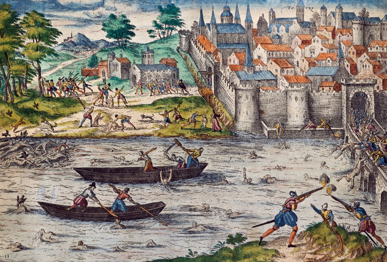 Tours-i mészárlások, 1562. július, a hugenották elleni vallásháborúk idején, Franz Hogenberg (1535-1590) metszete, Franciaország alkotó: Franz Hogenberg