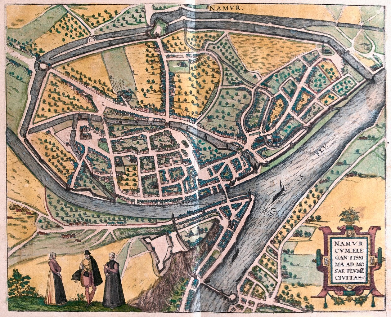 Namur és a Meuse folyó, Belgium (metszet alkotó: Franz Hogenberg