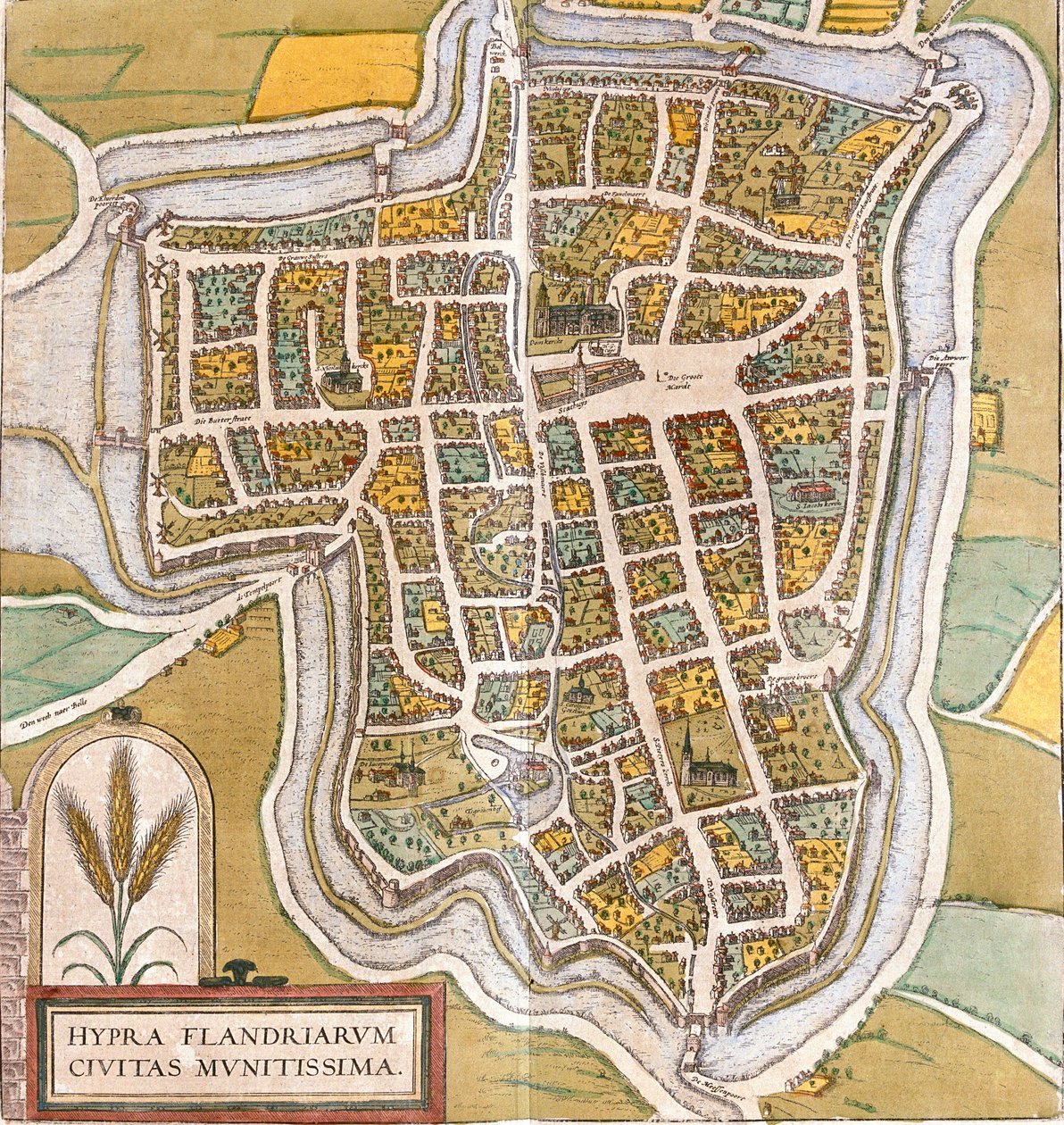 Plan de Ypres (Hypra), Belgium (rézkarc alkotó: Franz Hogenberg