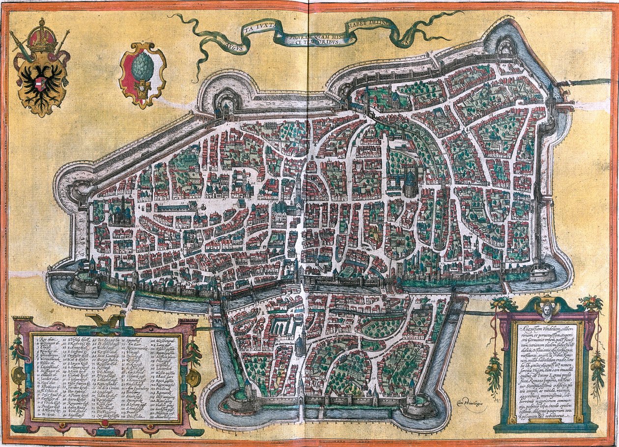 Augsburg terve (Augusta Vindelicorum), Németország (rézkarc alkotó: Franz Hogenberg
