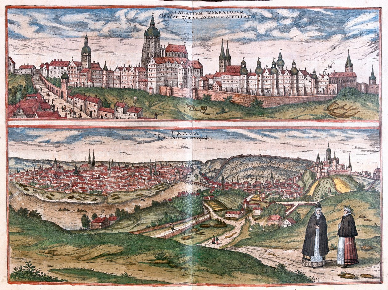 Prága, a Cseh Királyság fővárosa, Cseh Köztársaság (metszet alkotó: Franz Hogenberg