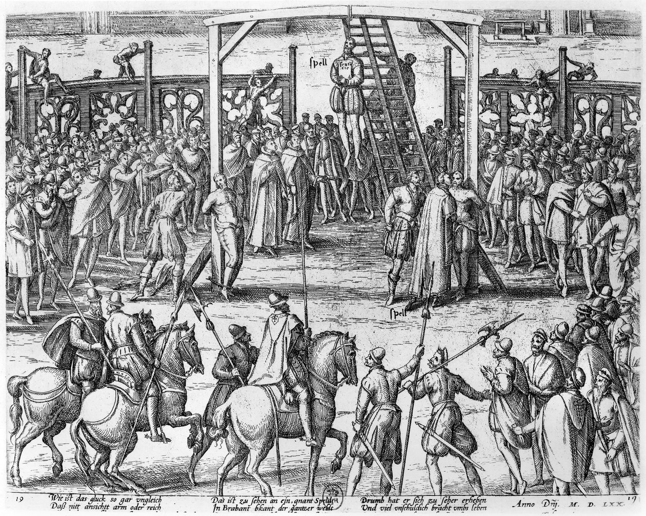 Az akasztás jelenetei Flandriában, 1570 alkotó: Franz Hogenberg