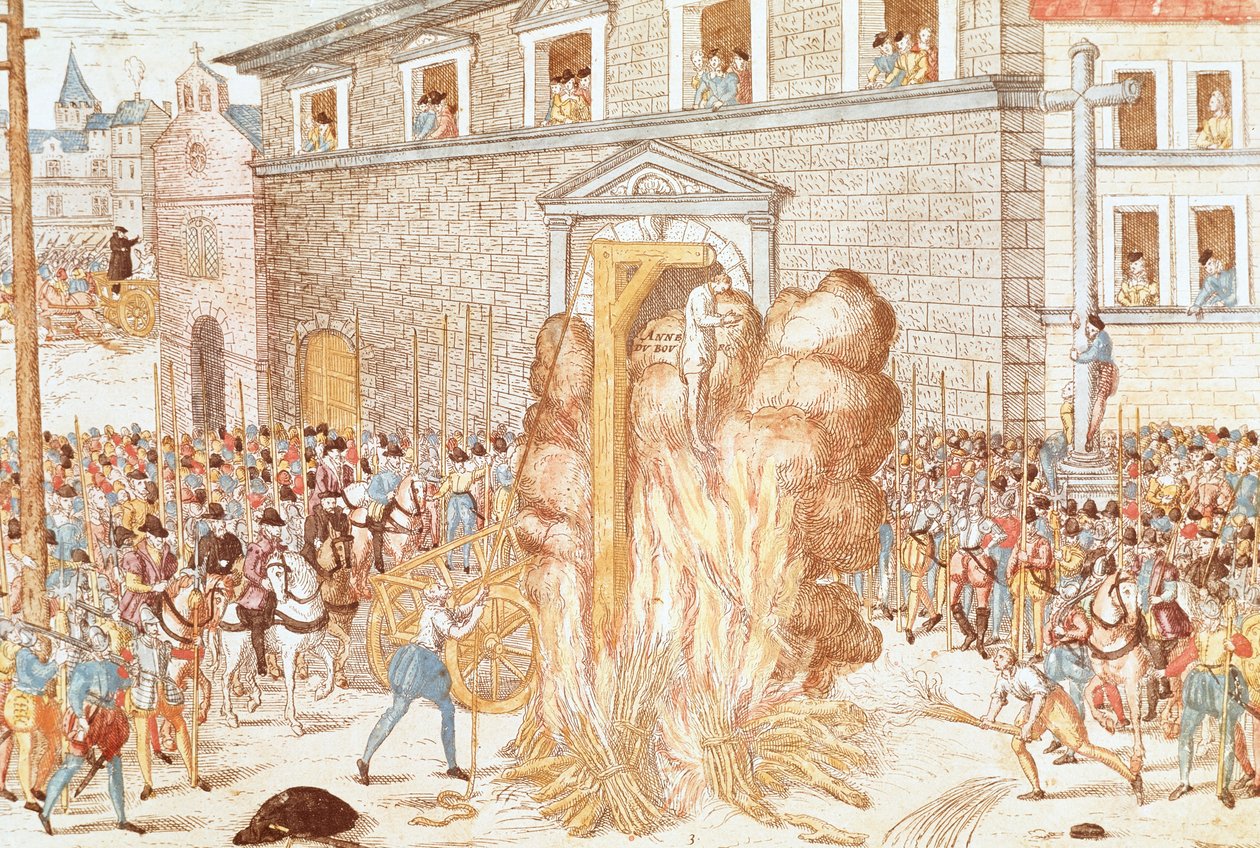 Az akasztásra ítélt Anne du Bourg bíró kivégzése, majd a holttest elégetése december 23-án alkotó: Franz Hogenberg