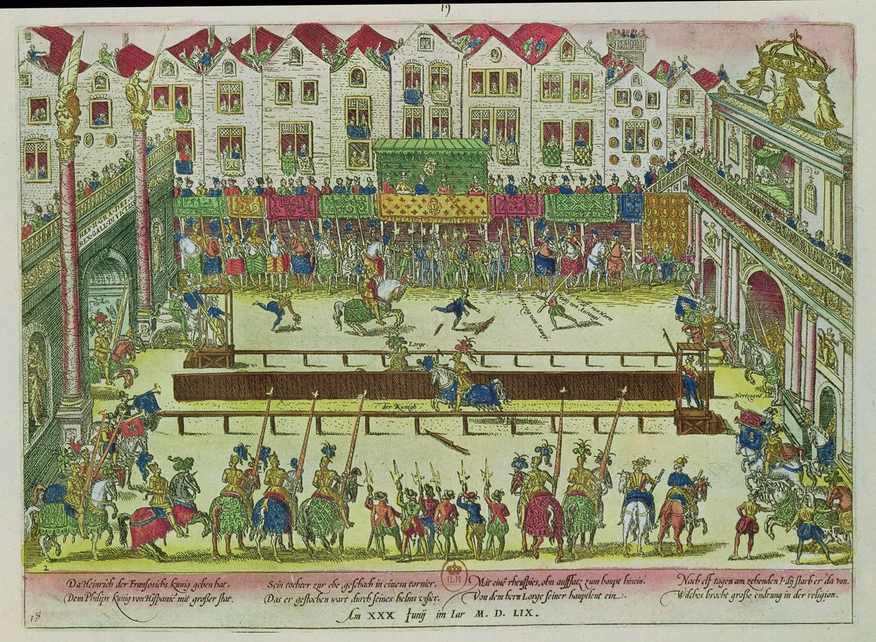 A verseny, amely során II. Henriket (1519-59) Montgomery grófja megsebesítette, és tíz nappal később, 1559. június 30-án meghalt alkotó: Franz Hogenberg