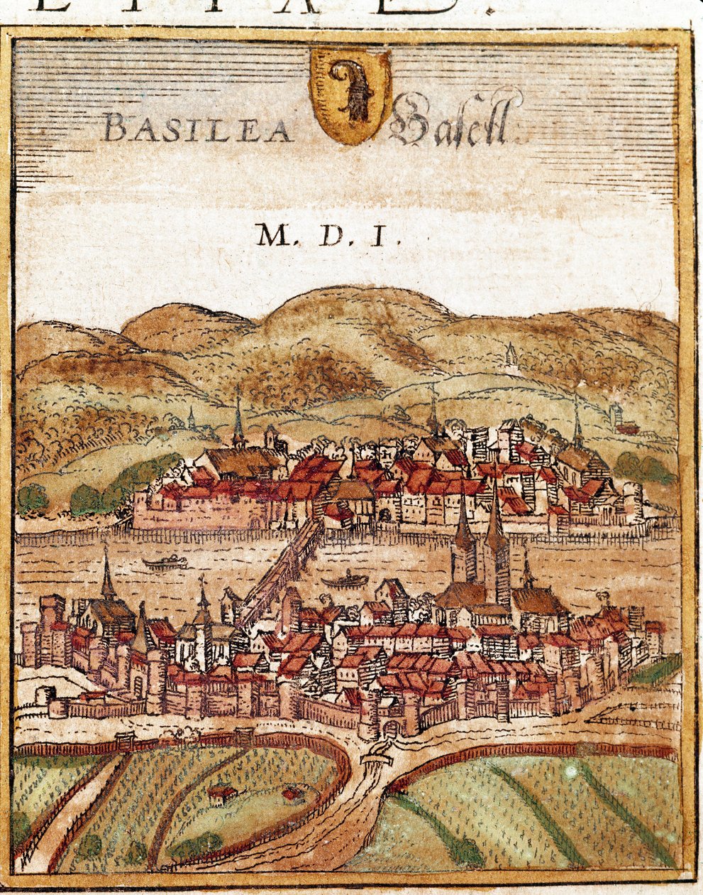 Bázel látképe - Svájc (metszet alkotó: Franz Hogenberg