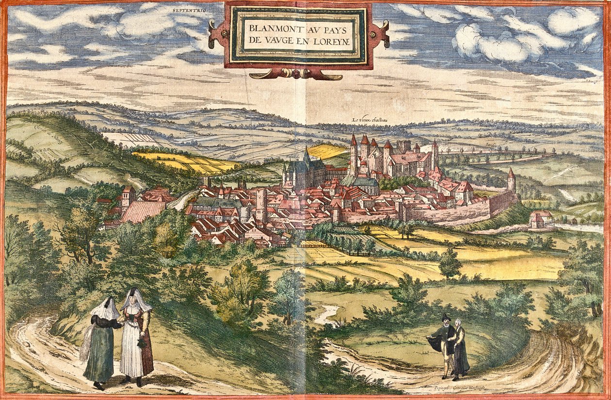 Blamont (Blanmont), Franciaország kilátása (rézkarc alkotó: Franz Hogenberg