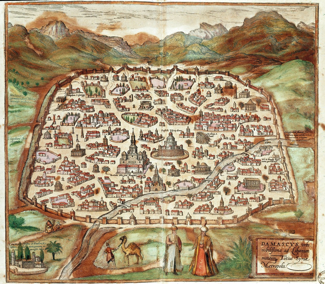 Kilátás Damaszkuszra - Szíria (metszet alkotó: Franz Hogenberg