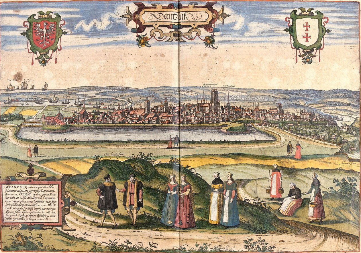 Dantzig (Gedanum) látképe (a mai Gdansk), Lengyelország (rézkarc alkotó: Franz Hogenberg