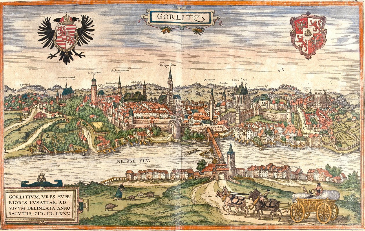 Gorlitz látképe (Gorlitium), Németország (rézkarc alkotó: Franz Hogenberg