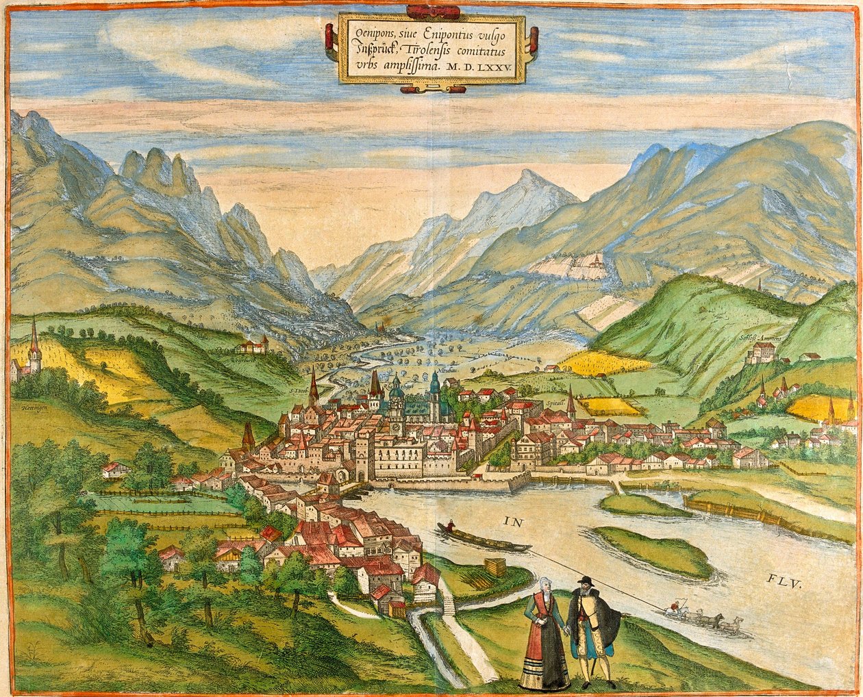 Innsbruck kilátása (Oenipons vagy Enipontus), Ausztria (rézkarc alkotó: Franz Hogenberg