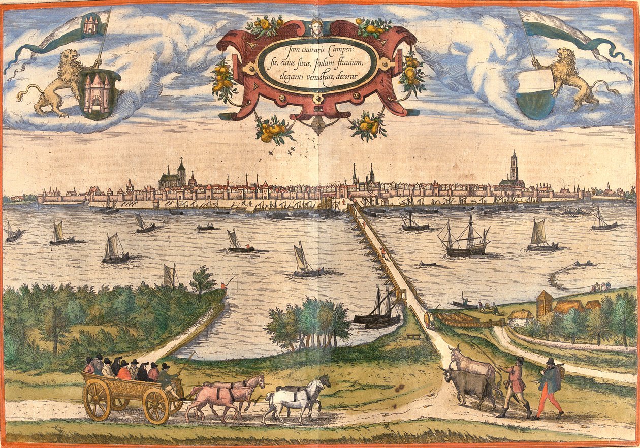 Kilátás Kampenre (Campensis), Hollandia (rézkarc alkotó: Franz Hogenberg