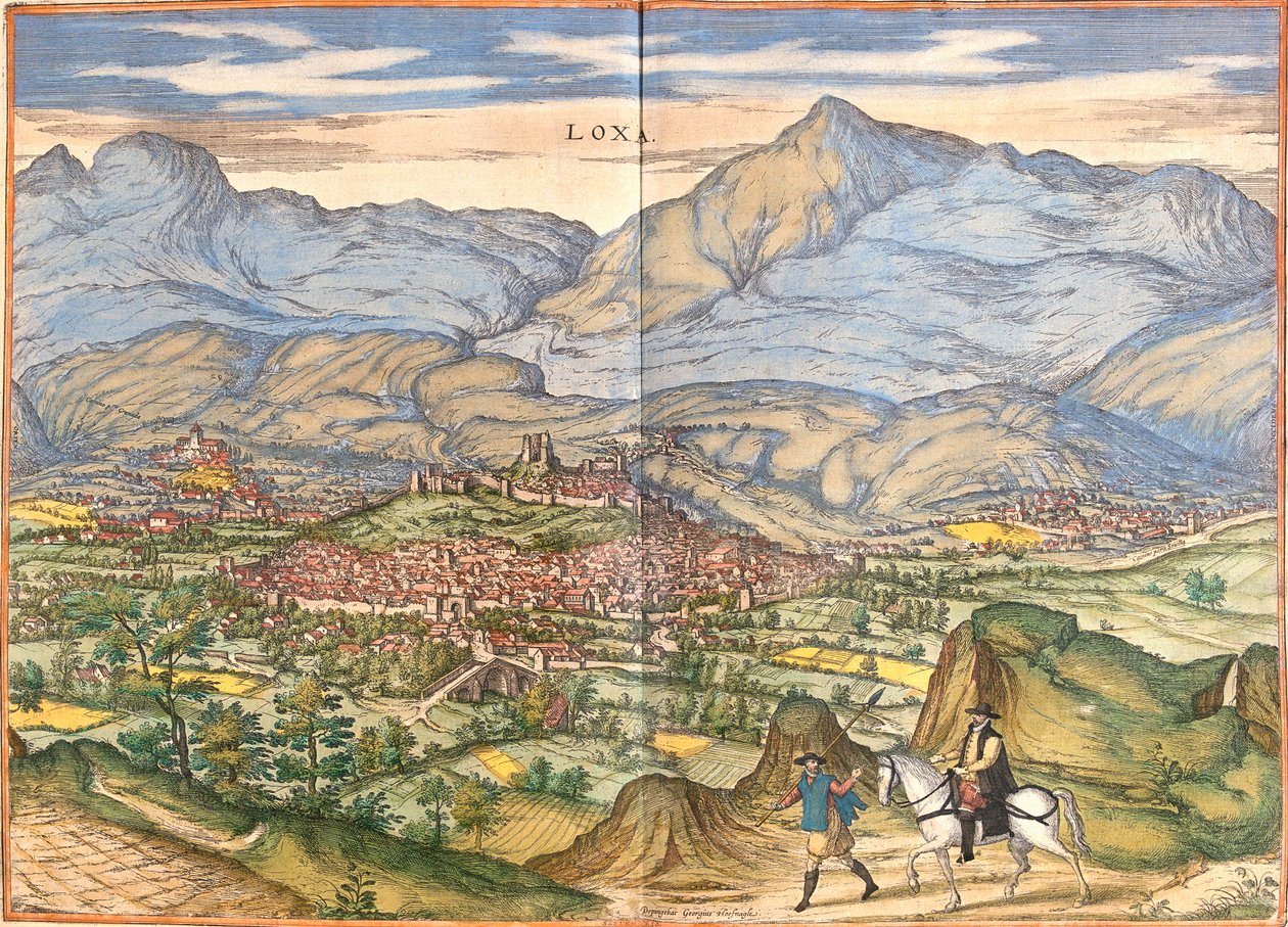 Kilátás a Lojára (Loxa), Spanyolország (rézkarc alkotó: Franz Hogenberg