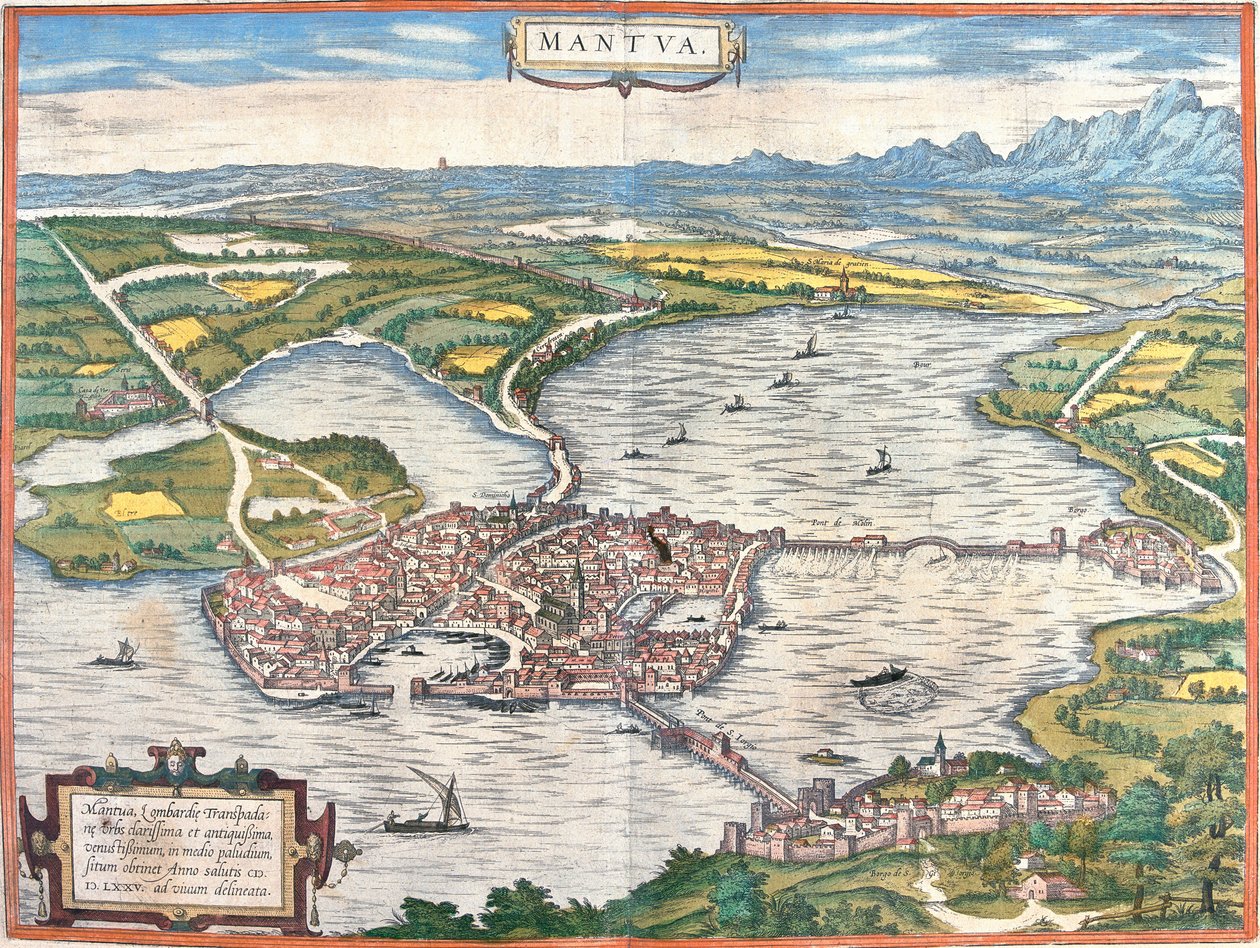 Kilátás Mantuára (Mantua), Olaszország (rézkarc alkotó: Franz Hogenberg