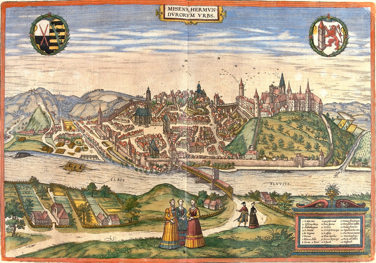 Kilátás Meissenre (Misena), Németország (rézkarc alkotó: Franz Hogenberg
