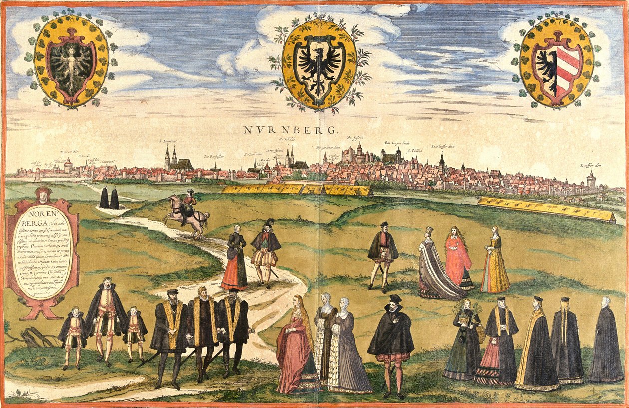 Nürnberg (Nurnberg) kilátása, Németország (rézkarc alkotó: Franz Hogenberg