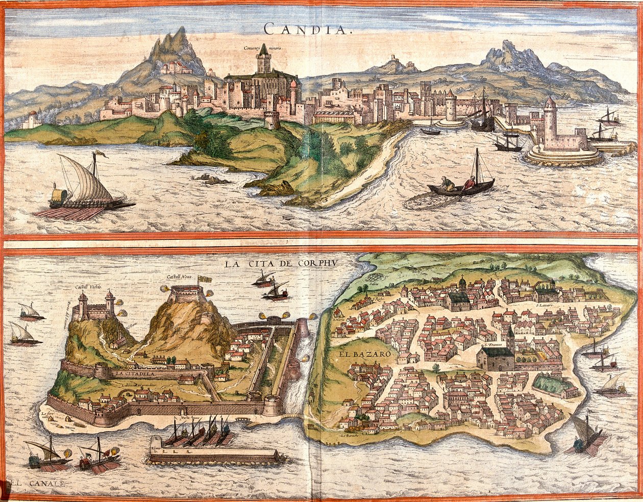 Kilátás Candia (Candia), jelenlegi Heraklion Kréta és Korfu szigetén vagy Corcyra (Corphu), görög szigetére (rézkarc) alkotó: Franz Hogenberg