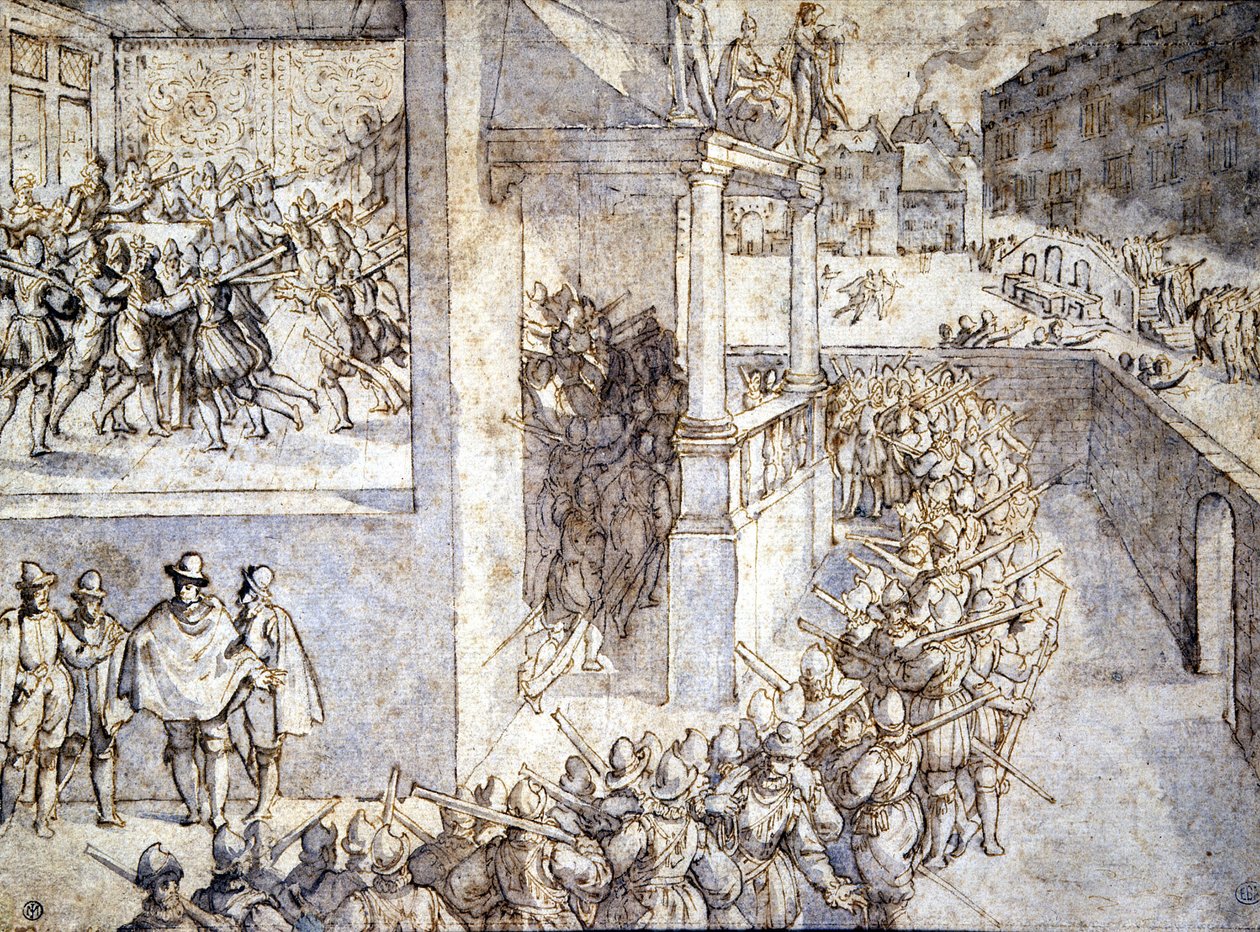 Vallásháború (Saint Barthelemy). Hogenberg rajza alkotó: Franz Hogenberg