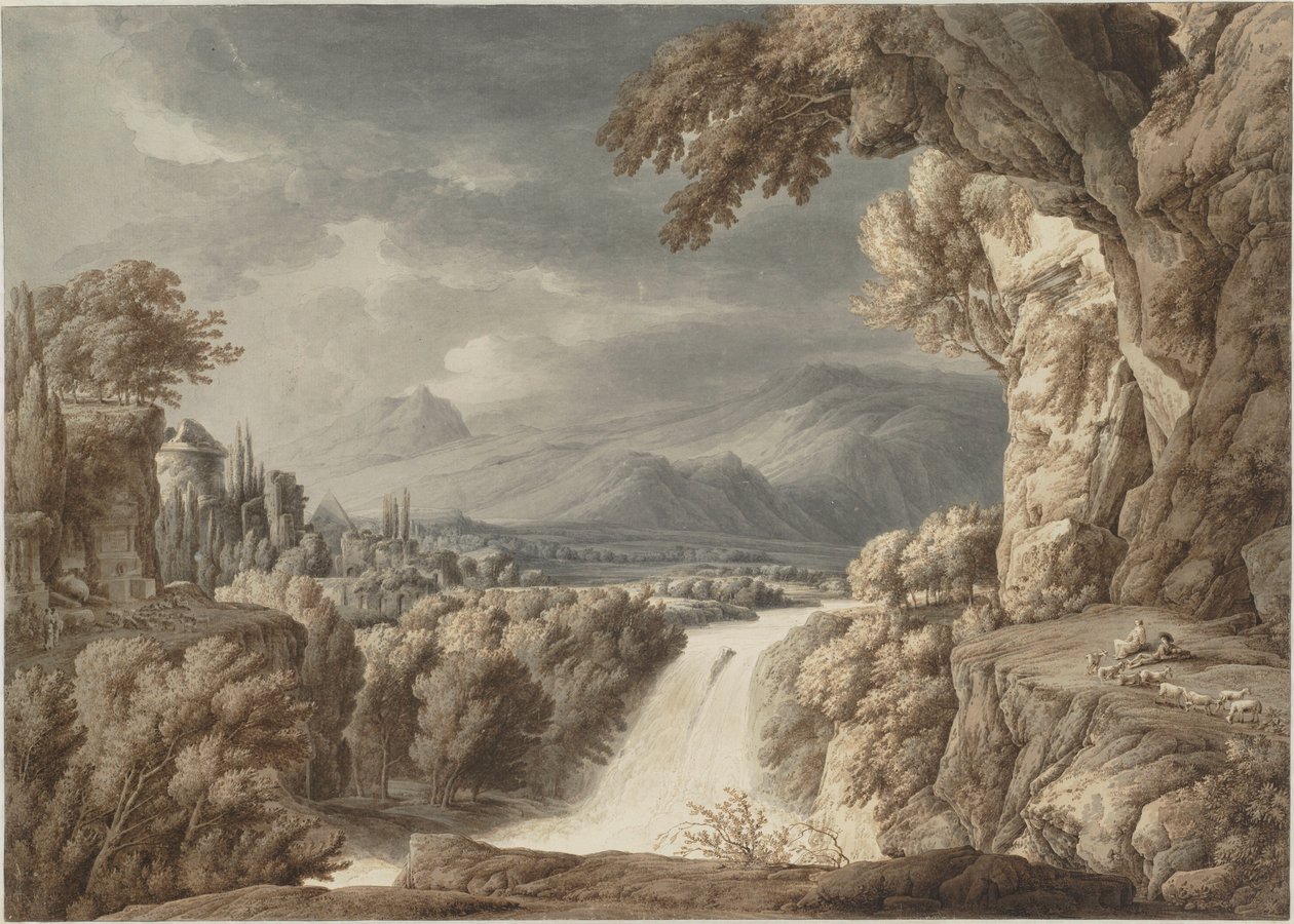 Hősi táj vízeséssel, c. 1790. alkotó: Franz Innocenz Josef Kobell
