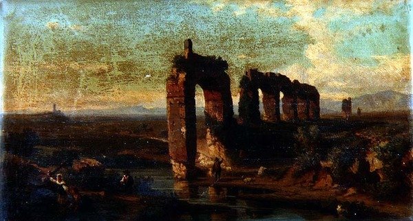 Kilátás a Claudian-vízvezetékre a római Campagna-ban alkotó: Franz Jnr Knebel