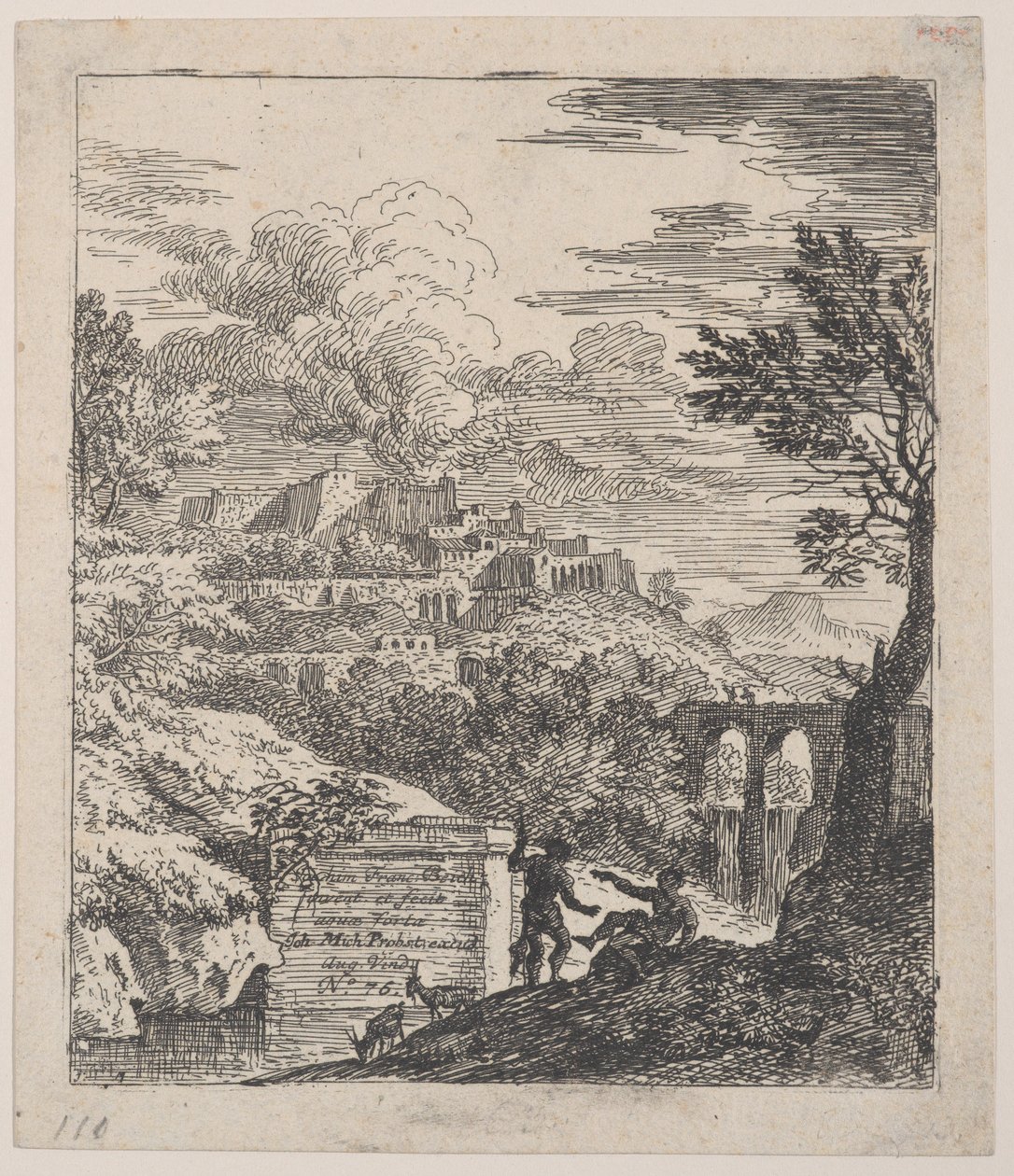 Két pásztor pihen egy talapzat mellett, jobbra a háttérben egy vízvezeték, egy..., kb. 1700-25. alkotó: Franz Joachim Beich