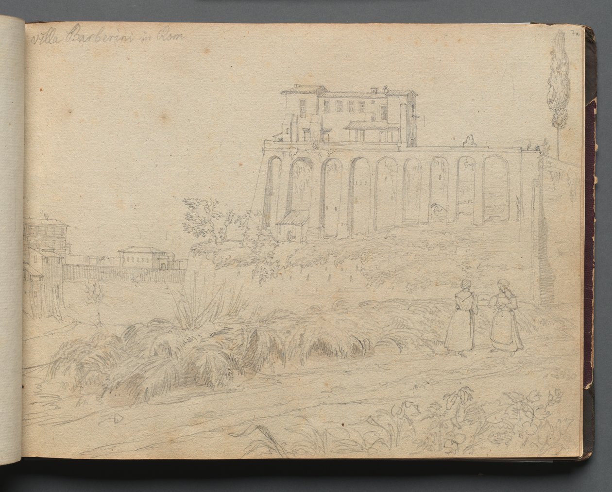Album Róma és környéke kilátással, Tájtanulmányok, 07a oldal: "Villla Barberini Rómában" alkotó: Franz Johann Heinrich Nadorp