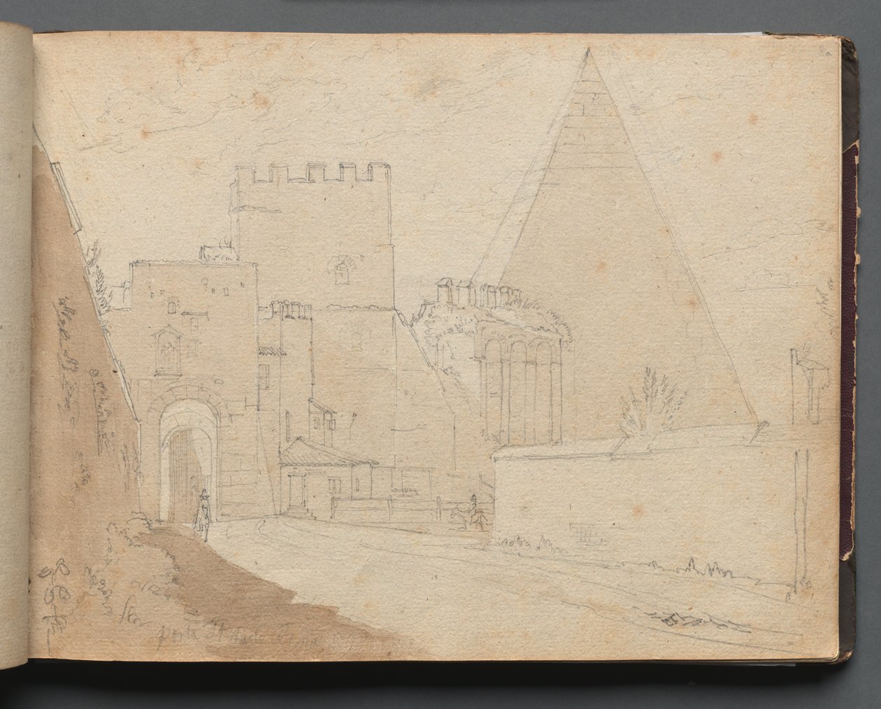 Album Róma és környéke kilátással, Tájtanulmányok, 08a. oldal: "Porta St. Paolo" alkotó: Franz Johann Heinrich Nadorp