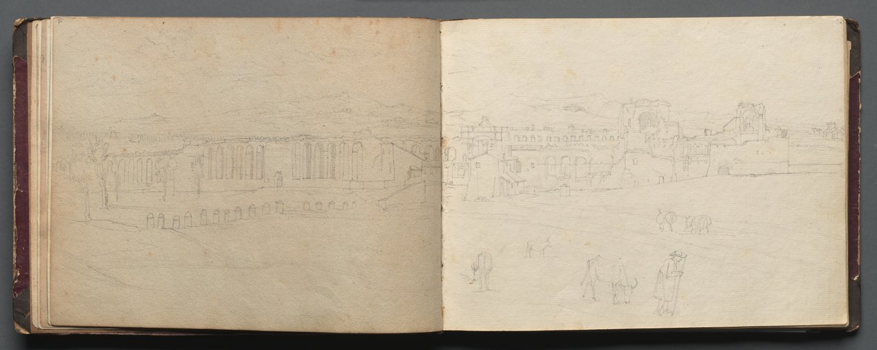 Album Róma és környéke panorámával, Tájtanulmányok, 08b és 09a oldal: Panorámakép…. alkotó: Franz Johann Heinrich Nadorp